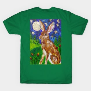 Hare among Tulips and a Gold Moon T-Shirt